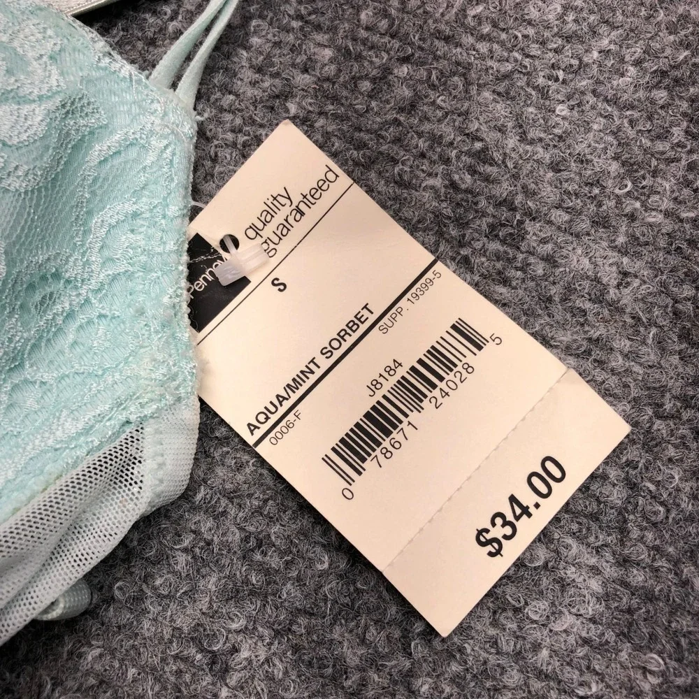 Delicates Aqua Mint Sorbet Lace Mesh Babydoll Lingerie Set with Thong Small NWT